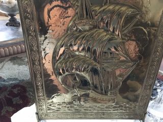 Large Vintage Brass Nautical Tall Clipper Ship Fireplace Hearth Cover Screen 2
