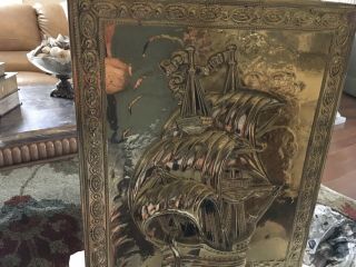 Large Vintage Brass Nautical Tall Clipper Ship Fireplace Hearth Cover Screen 4