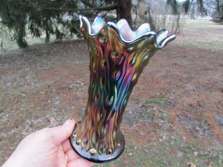 Northwood Tree Trunk Antique Carnival Art Glass 7 " Squatty Vase Purple A Dandy