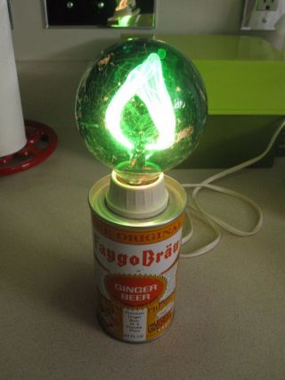 Vintage 1970s Ginger Beer Flicker Base Can Lamp With Green Flicker Bulb Balafire