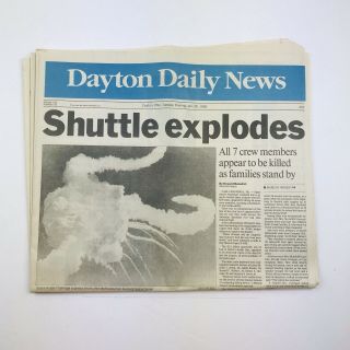 Vintage Newspaper Nasa Space Shuttle Challenger Explosion Dayton Daily News 1986