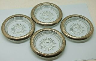 Vintage Silver Plate And Cut Glass Wine Drink Coasters.  Set Of Four Italian 4