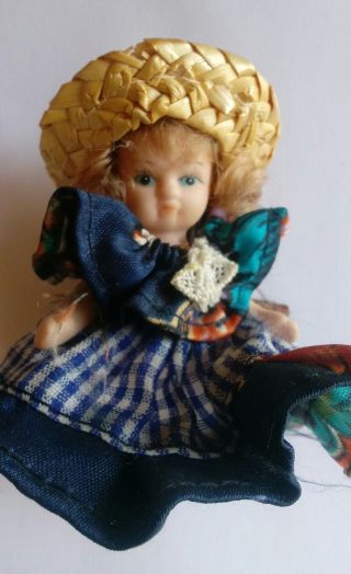 Miniature Hand craft ceramic 6 inch doll with dress and straw hat 2