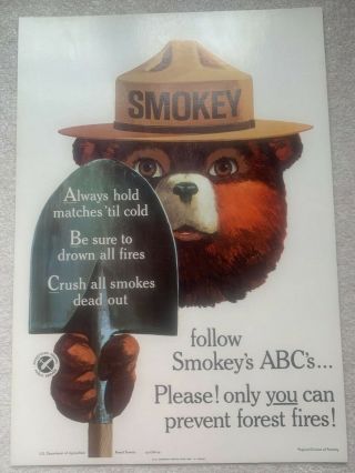 Vintage 1965 Smokey Bear Usfs Forest Fire Prevention Poster
