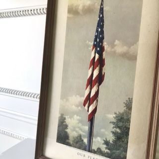Vintage Our Flag Framed Print Fred Tripp Lithograph Patriotic US Old Glory 3