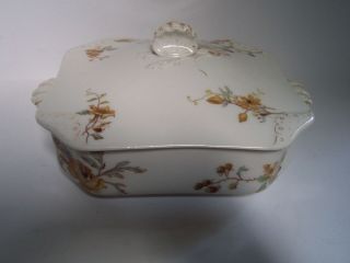 Antique Haviland Blue Brown Floral Square Serving Bowl With Lid Marks F And G