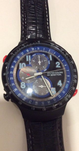 Vintage 1990s Colors Of Benetton Chronograph Alarm Blue & Black Wrist Watch Nos