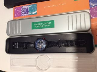 Vintage 1990s Colors of Benetton Chronograph Alarm Blue & Black Wrist Watch NOS 2