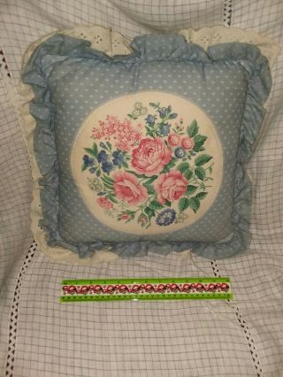 Vintage Sofa Couch Floral And Lace Throw Pillow 14 " By 14 " Blue Pink Multi Roses