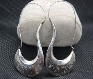 Antique Spade Earrings Tribal Ethnic Artisan Sterling Nomad Asian Silk Road