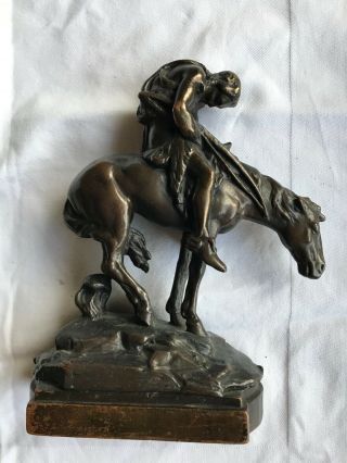 Antique Vintage Bronze End Of The Trail Bookend Highly Detailed Horse