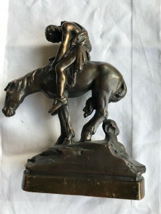 Antique Vintage Bronze End Of The Trail Bookend Highly Detailed Horse 3