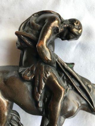 Antique Vintage Bronze End Of The Trail Bookend Highly Detailed Horse 4