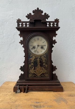 1889 E N Welch Pansy Antique Gingerbread / Kitchen Clock - For Parts/restoration