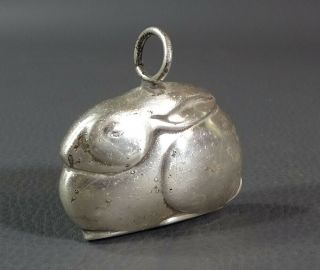 Antique Sterling Silver Easter Bunny Rabbit Figural Animal Baby Rattle Bell Toy