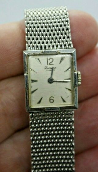 Old Vintage 10k White Goldl Mesh Lucerne 17 Jewel Wrist Watch Stainless Steel