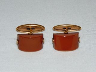 Vintage Cuff Links Yellow Gold Filled & Russian Amber Stones