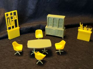 Vintage Doll House Furniture Marx Dining Room Yellow And Green 9 Piece