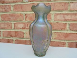 Old Antique Loetz Style Bohemian Art Glass Vase Lobed Iridescent 8 7/8 "