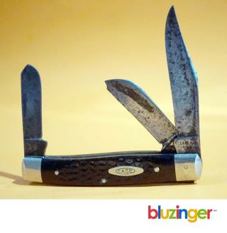 Vintage Case Xx Usa 6392 ? Rough Black 4” 3 - Blade Stockman Pocket Knife