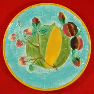 Antique Wedgwood Majolica Plate With Melon & Fruit