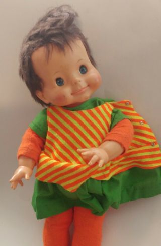 Vintage Ideal Doll F 18 E H 84 Blue Eyes Orange & Green Outfit