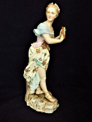 Antique Volkstedt Porcelain Dresden Germany Large Figure Lady & Lyre 1890 