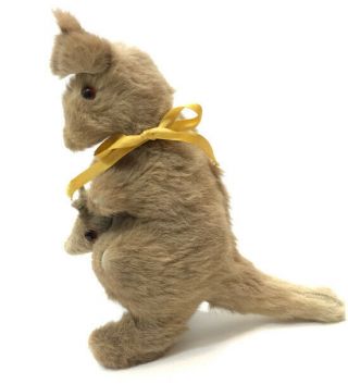 Vintage Australian Kangaroo Real Fur Toy Stuffed Animal Glass Eyes Australia 9 "