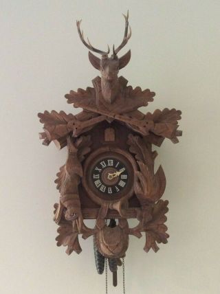 Vintage Wooden Stag Cuckoo Clock Large West - German Regula Ship Worldwide