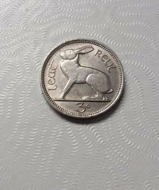 1967 Ireland Lucky Rabbit 3p Irish Coin Antique Eireann Harp Birth Year Money