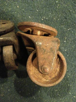 3 Vintage Antique Cast Iron Double Wheel Swivel Casters Wheels Old Industrial 4