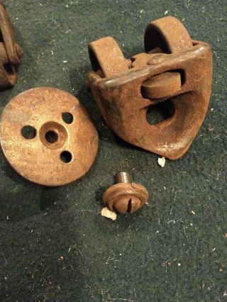 3 Vintage Antique Cast Iron Double Wheel Swivel Casters Wheels Old Industrial 6