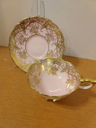 Royal Stafford Vintage Tea Cup And Saucer Bone China Pink/white/gold Grapevine