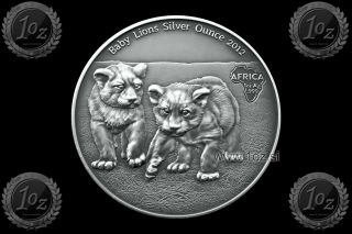 Congo 1000 Francs 2012 (baby Lions) 1oz Silver Coin (ag 999/1000) Antique Finish