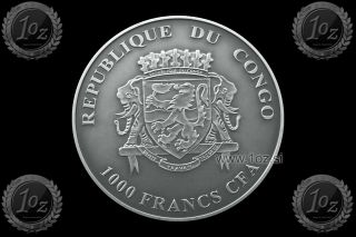 CONGO 1000 FRANCS 2012 (BABY LIONS) 1oz SILVER Coin (Ag 999/1000) ANTIQUE FINISH 2