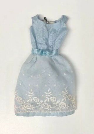 Vintage Barbie Skipper Midge Ken Light Blue Satin Dress With Floral Lace Design