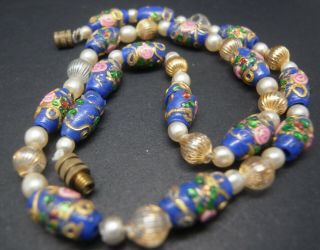 Venetian Antique Murano Blue Glass Wedding Cake Trade Beads Necklace - Restring