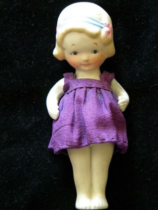 Antique Small 5 " Bisque Doll With Hair Ribbon,  Marked Nippon
