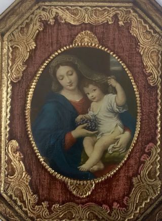 Vintage Florentine Gold Wood Wall Plaque Italy Madonna Of The Grapes Jesus
