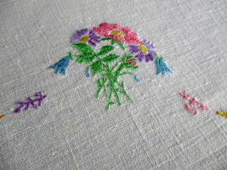 Vintage Tablecloth Hand Embroidered Small Flowers - 50 " Sq.