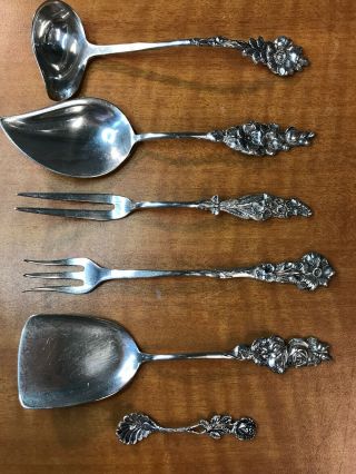 5 Pc Reed Barton Harlequin Sterling Silver Floral No Mono Spoons Ladle Fork,