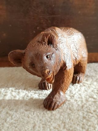 VINTAGE ANTIQUE CARVED WOODEN MINIATURE 5 inch BLACK FOREST BEAR WOOD Swiss 3