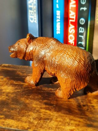 VINTAGE ANTIQUE CARVED WOODEN MINIATURE 5 inch BLACK FOREST BEAR WOOD Swiss 4