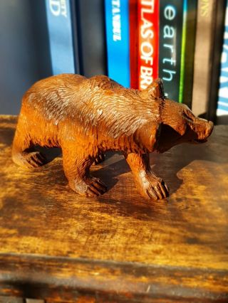VINTAGE ANTIQUE CARVED WOODEN MINIATURE 5 inch BLACK FOREST BEAR WOOD Swiss 6