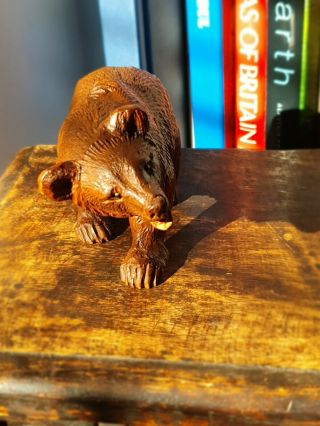 VINTAGE ANTIQUE CARVED WOODEN MINIATURE 5 inch BLACK FOREST BEAR WOOD Swiss 7