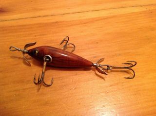 Vintage Heddon Dowagiac 3 Hook Wooden Minnow In Natural Wood Clear Coat.  Beauty