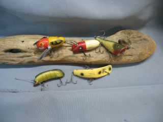 Vintage/antique Fishing Lures - 5 Old Baits - Creek Chub - Helin - P And K - Paw Paw