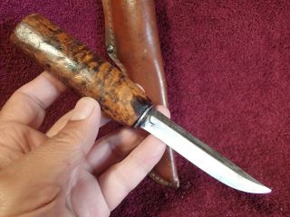 Sharp Handmade Hunting Knife Puukko W Hard Leather Sheath Finland Finnish