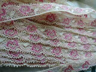 Pink And Cream Antique Val Lace Antique French Vintage 3.  5 Yds Dolls