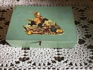 Vintage Handmade “antique Toys” Cat Lovers Decoupage Wooden Trinket Box 6” X 4”